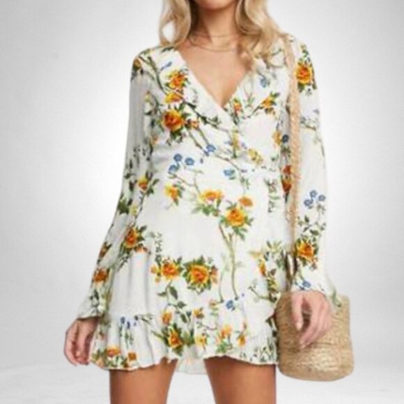 Anthropologie Dresses & Skirts - Anthropologie Raga Boho Floral Cottage Fairy Ruffle Feminine Beach Wrap Dress M
